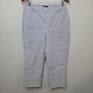 MARIO SERRANI Striped Cropped Pants Womens Large Blue White Pinstripe Casual